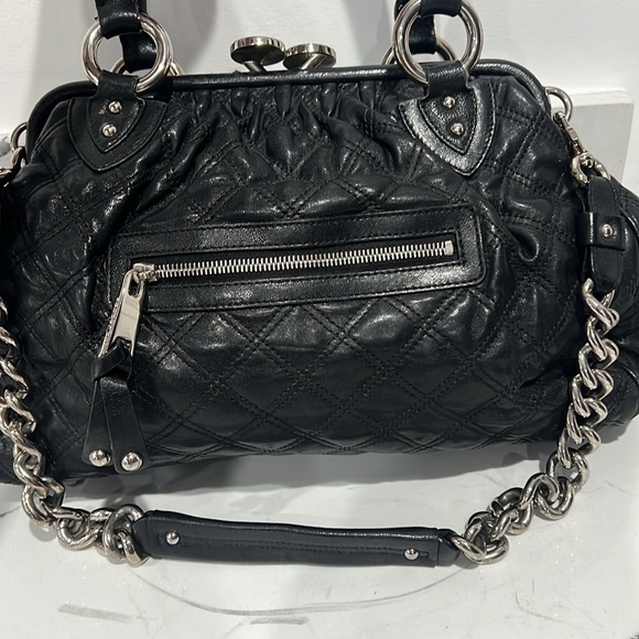 Marc Jacobs Stam Black Quilted Kiss Lock Snap Closure Satchel Purse Y2K Vintage - Picture 8 of 10